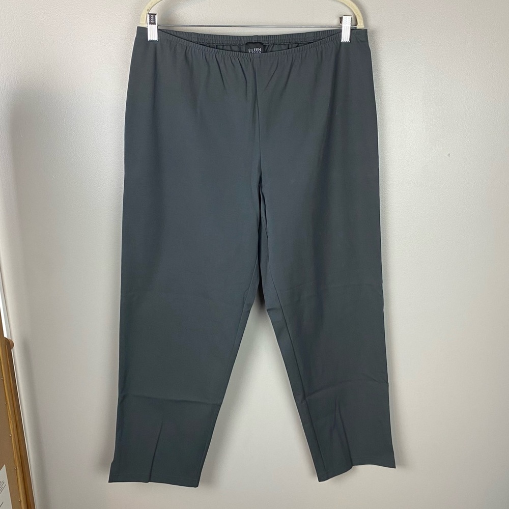 Eileen Fisher Gray Elastic Waist Cotton Crop Pants Size Large lagenlook minimal